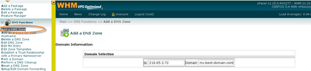 cPanel - add DNS zone