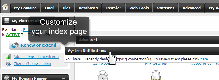 A Customizable Control Panel Index Layout