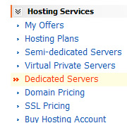 Dedicated Hosting Menu