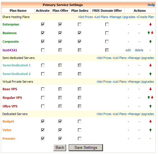 Dedicated Hosting Settings