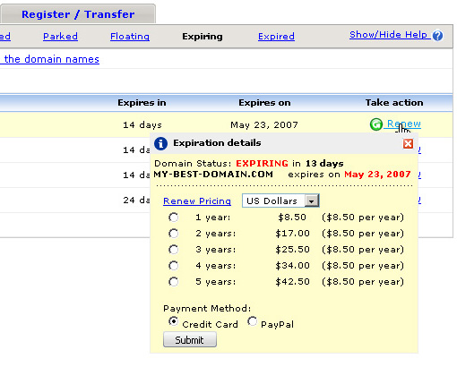 Domain renewal