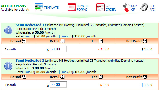 Semi-Dedicated Reseller Pricing