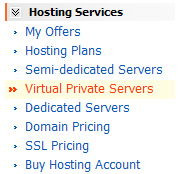 VPS Reseller Hosting Menu